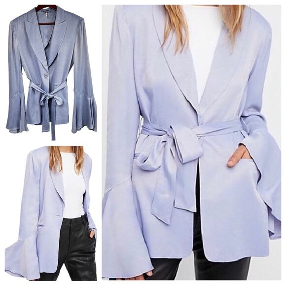 Free People Blazer Sz Small Frilled Cuff Lavender Satin Smooth Jacket  Romantic - Picture 1 of 15